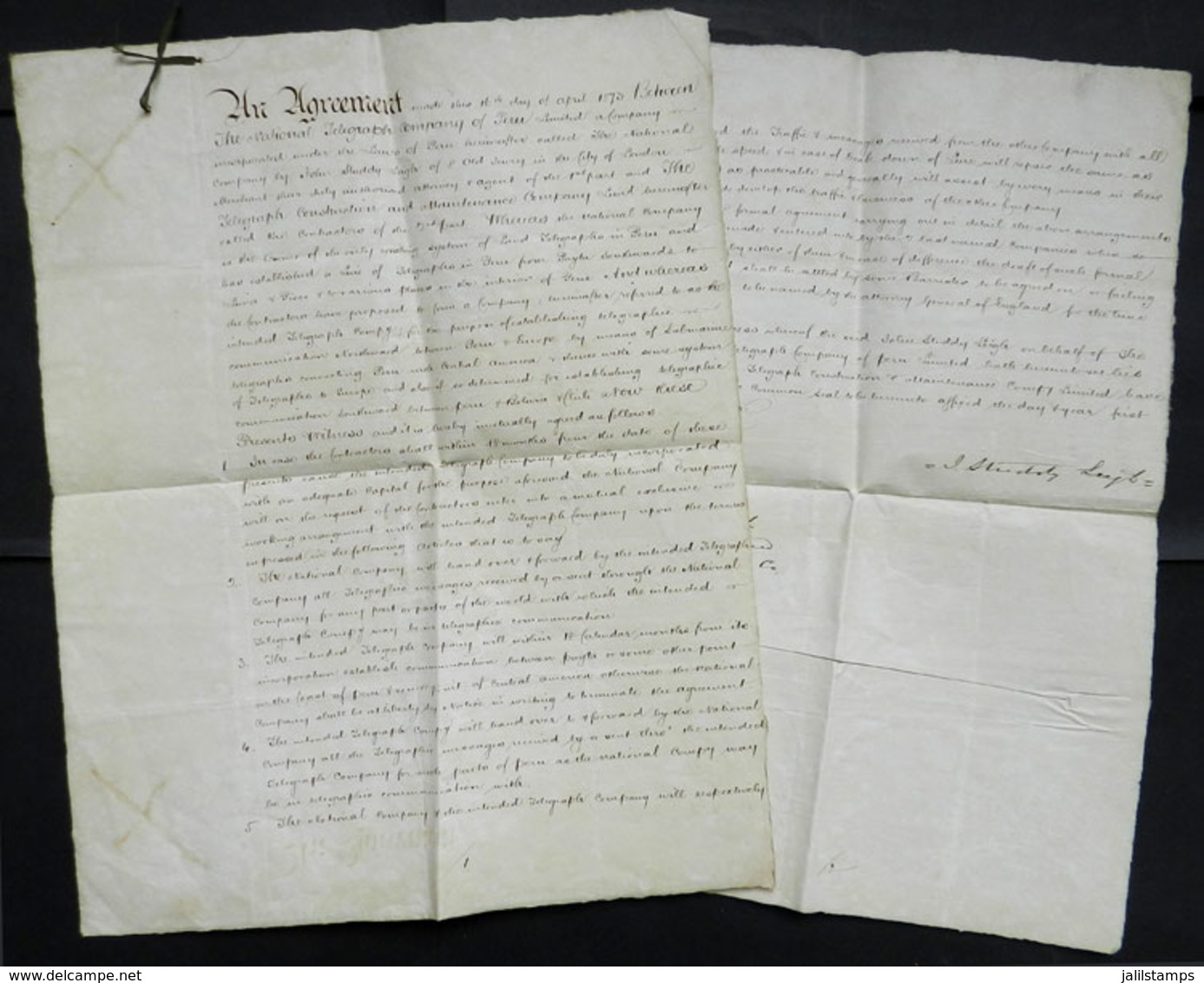 PERU: VERY RARE DOCUMENTS: Agreement (or Draft Of The Agreement) Of The Year 1873 Between The Nacional Telegraph Company - Peru