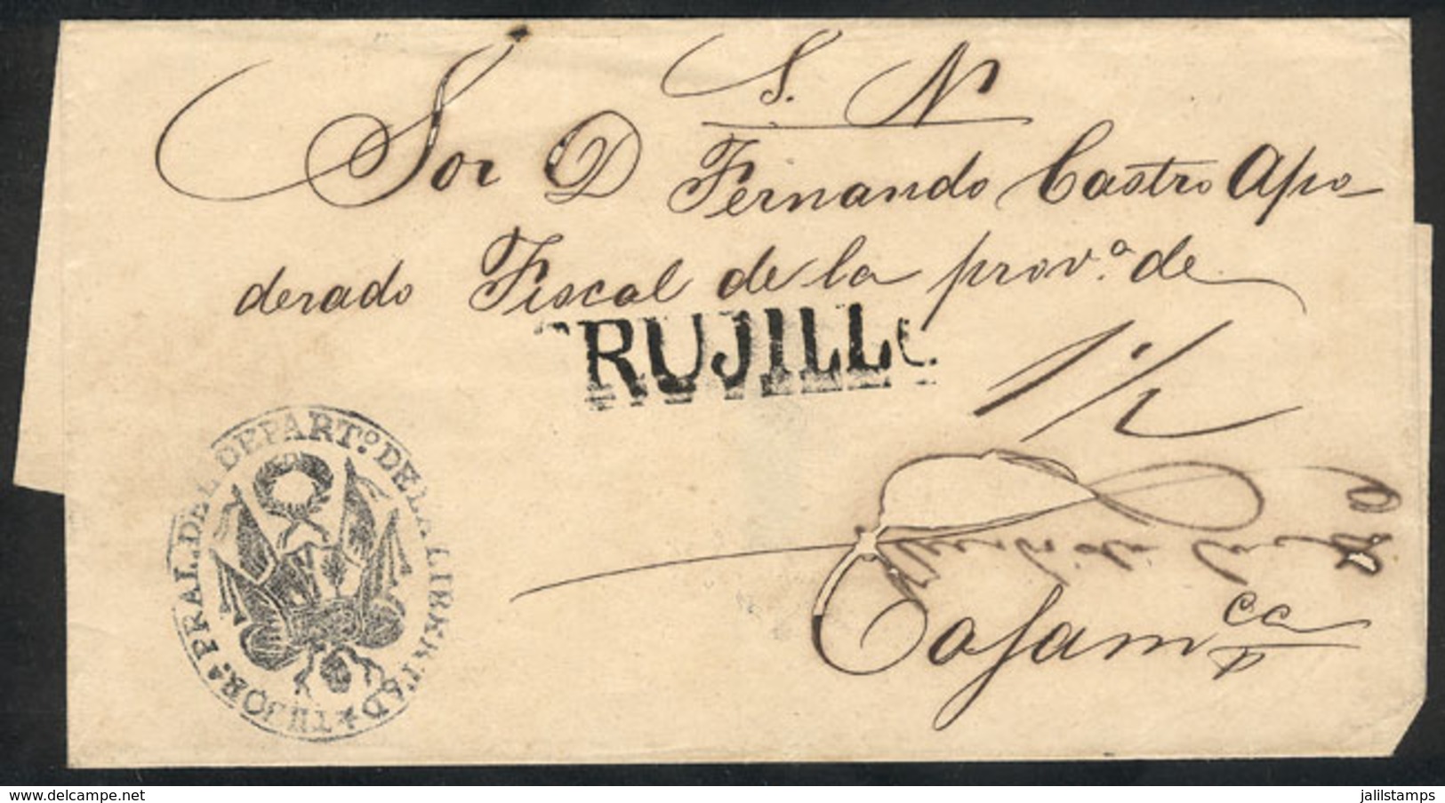 PERU: "Undated Official Folded Cover (circa 1830, With Manuscript Initials ""S.N."" Of Servicio Nacional) Sent From TRUJ - Perú