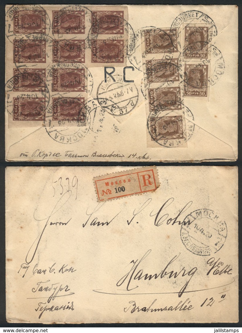 RUSSIA: Registered Cover Sent From Moscow To Germany On 10/AP/1923 With Very Nice Postage Applied On Back! - Covers & Documents