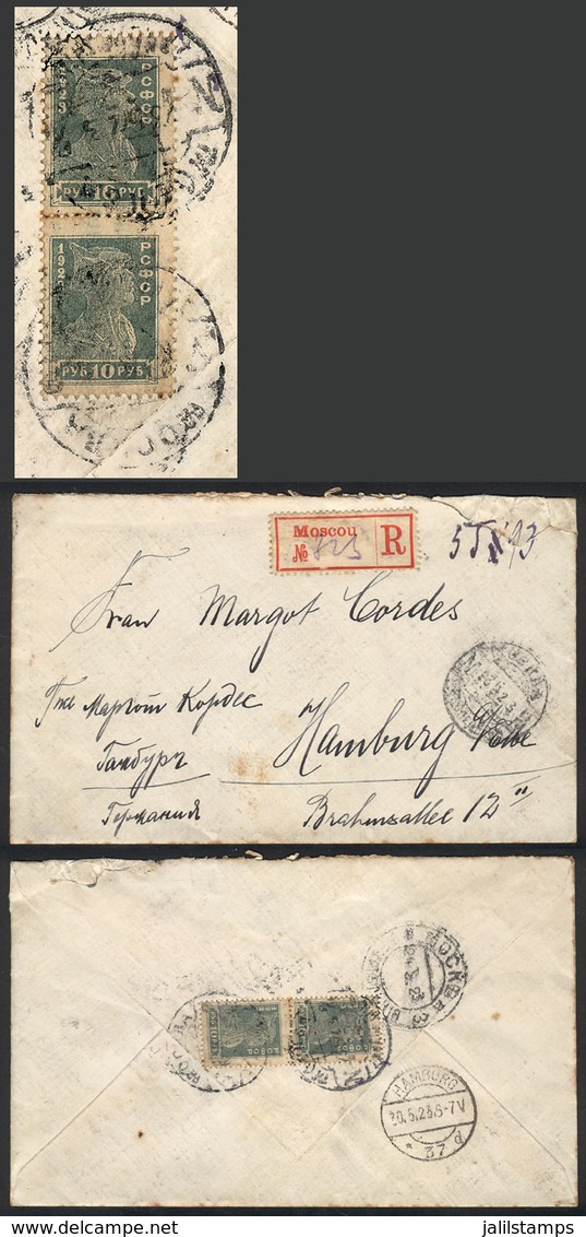 RUSSIA: Registered Cover Sent From Moscow To Germany On 23/MAY/1923 Franked With 20k. On Back, Very Nice! - Covers & Documents