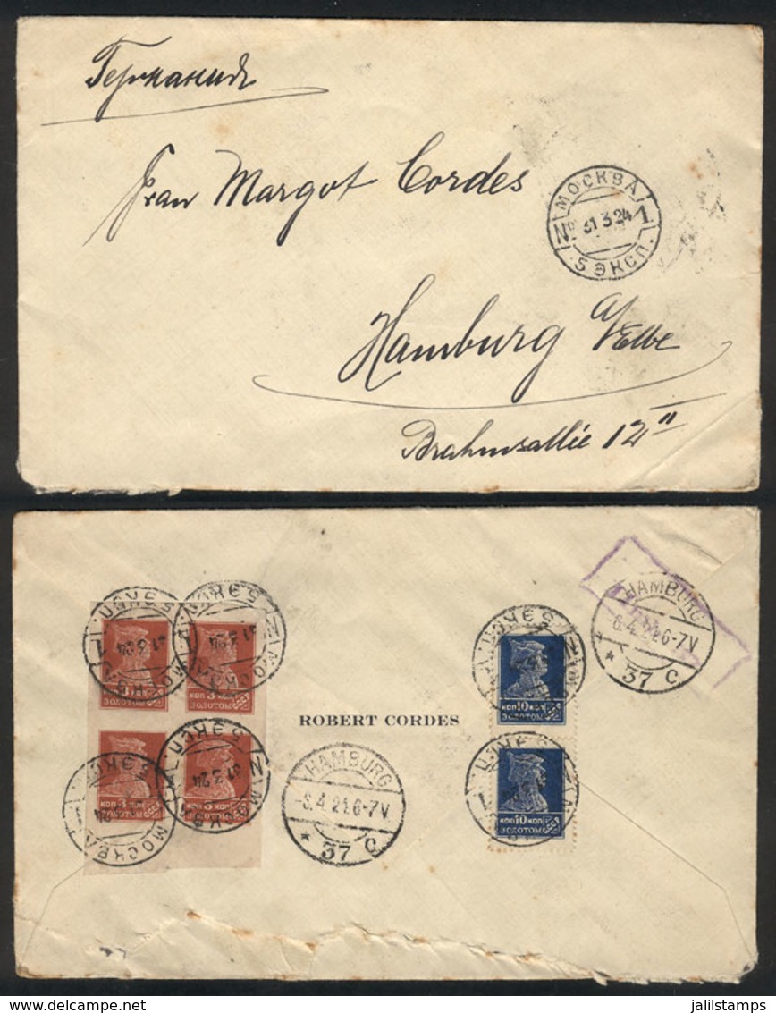 RUSSIA: Cover Sent From Moscow To Germany On 31/MAR/1924, Franked On Back With 32k. (combining Imperf And Perforated Sta - Storia Postale