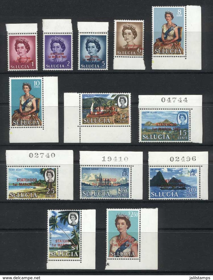 SAINT LUCIA: Sc.215/225 + 1c. And $2.50 With The Same Overprint, 1967 Complete Set Of 13 Unmounted Values, Excellent Qua - St.Lucia (...-1978)