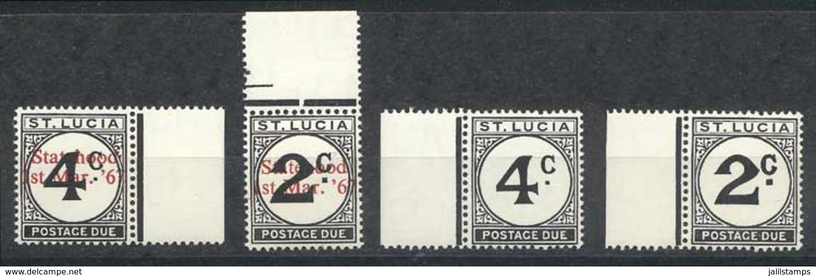 SAINT LUCIA: "Sc.J11/12, 1965 Set Of 2 Values + The Same Set With Red ""Satatehood 1st Mar. '67"" Overprint, Never Hinge - Ste Lucie (...-1978)