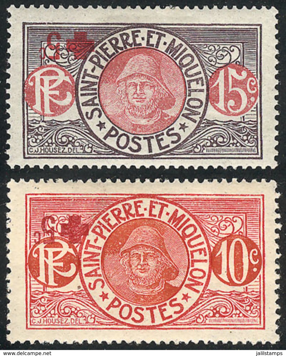 SAINT PIERRE ET MIQUELON: Yvert 105/6 (Scott B1/B2), 1915/7 Red Cross, Set Of 2 Values With INVERTED OVERPRINT Variety,  - Other & Unclassified