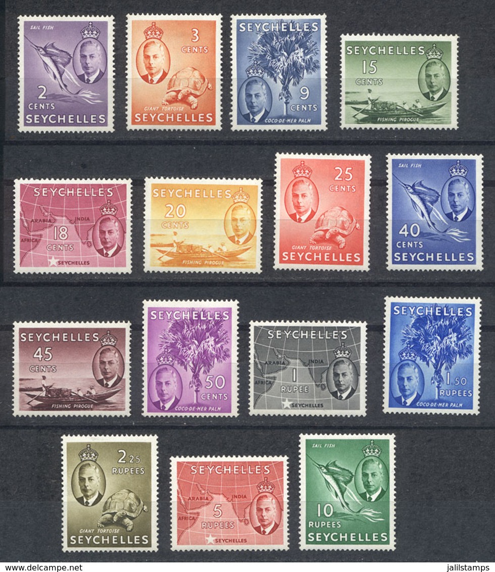 SEYCHELLES: Sc.157/171, 1952 Animals, Fish, Maps Etc., Complete Set Of 15 Values, Very Fine Quality, Catalog Value US$87 - Seychellen (...-1976)