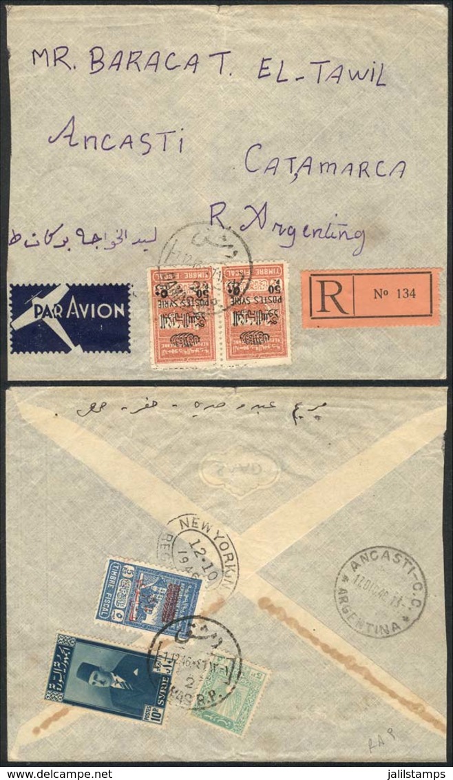 SYRIA: Registered Airmail Cover Sent From DAMAS To Argentina On 1/DE/1946, Via New York, With Nice Postage On Front And  - Syrië
