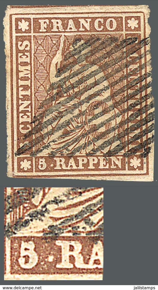 SWITZERLAND: "Sc.24, 1855/7 5R. Yellow-chestnut, With VARIETY: Spot Between ""5"" And ""R"", VF Quality!" - Autres & Non Classés
