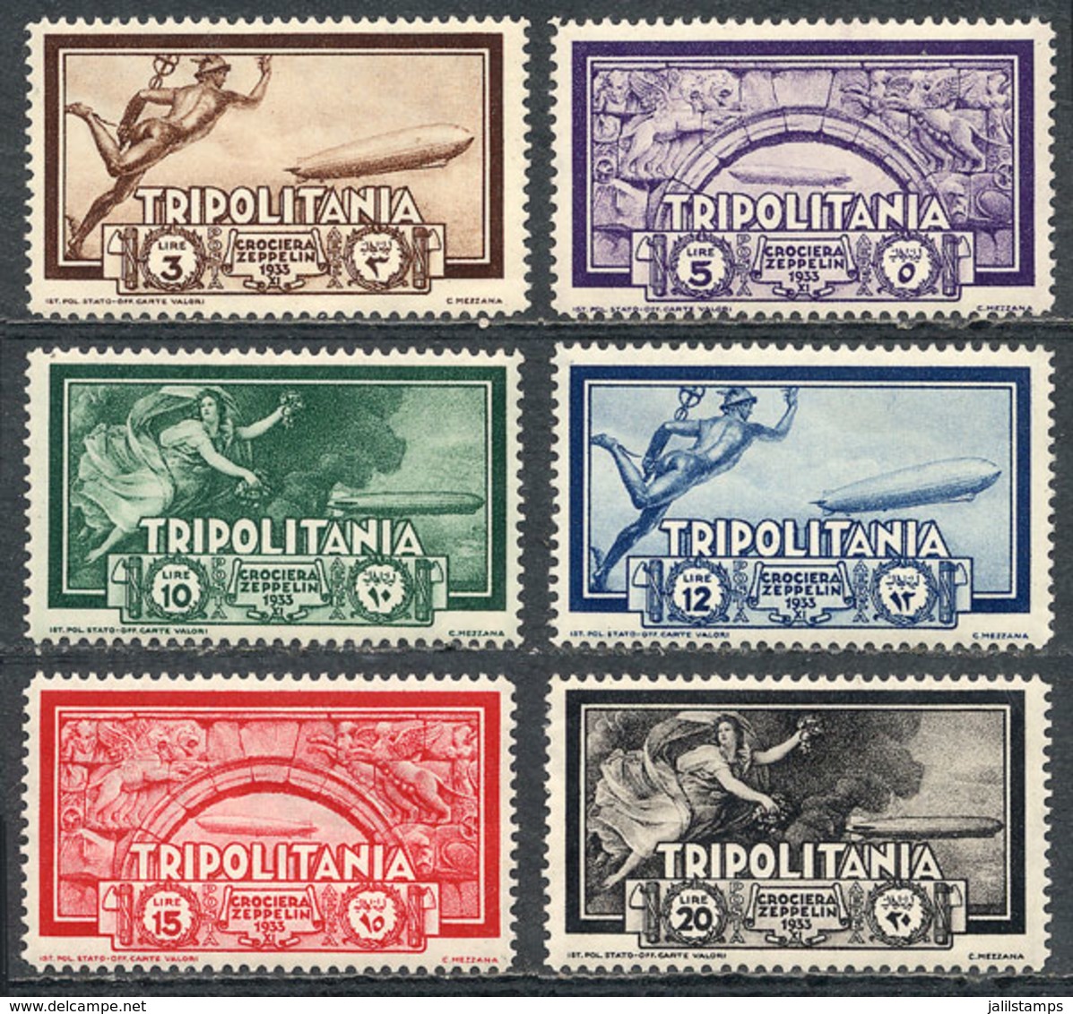 TRIPOLITANIA: Sc.C21/C26, 1933 Zeppelin, Cmpl. Set Of 6 Values, MNH, VF Quality! - Tripolitaine