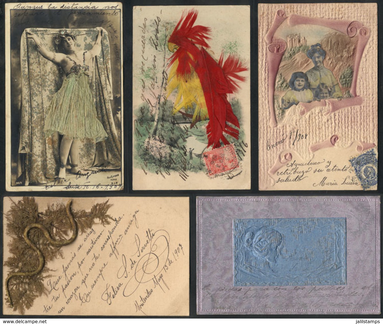 WORLDWIDE: ARTISTIC: 10 Old Spectacular Special PCs, With Unusual Materials, Embossed, Velvet, Feathers, Etc., General Q - Football