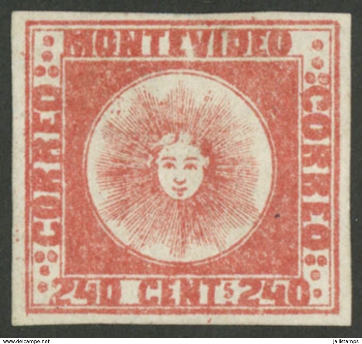 URUGUAY: Sc.6, 1858 240c. Light Vermilion, Mint Original Gum, VF Quality! - Uruguay