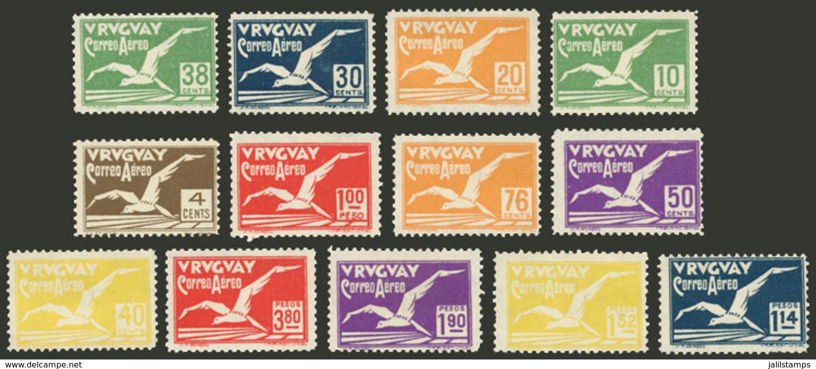 URUGUAY: Sc.C14/C15 + C26, 1928/9 Albatross, Cmpl. Set Of 13 Values, Mint Lightly Hinged, Very Fine Quality! - Uruguay