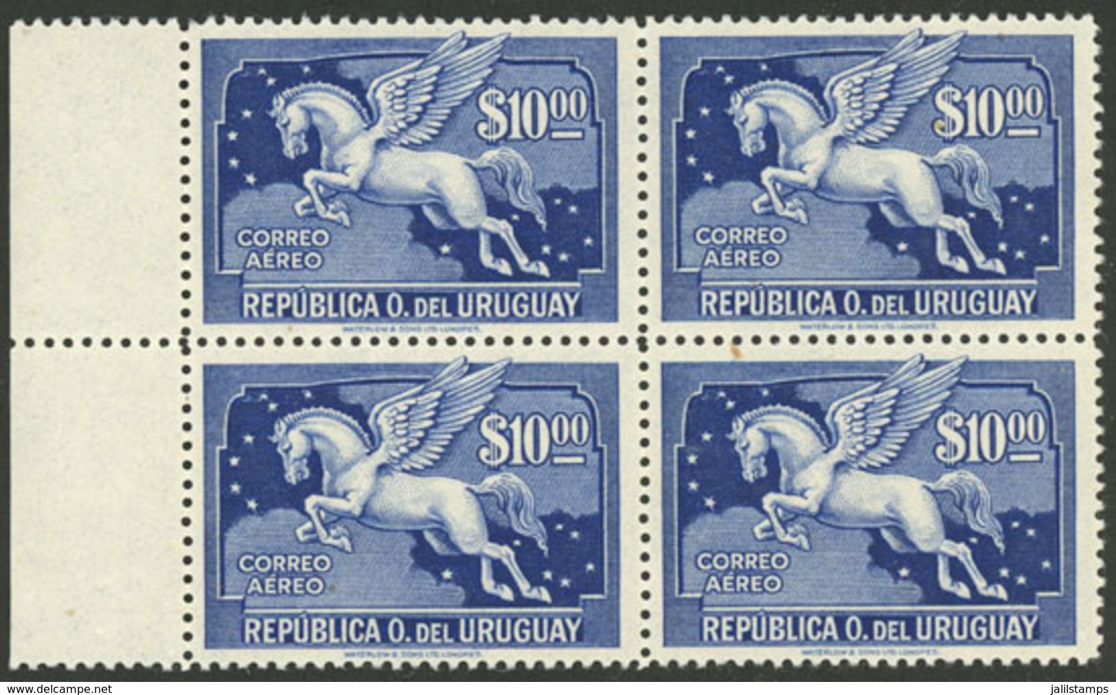 URUGUAY: Yvert 98, 1943 10P. Pegasus, MNH Block Of 4, VF Quality - Uruguay