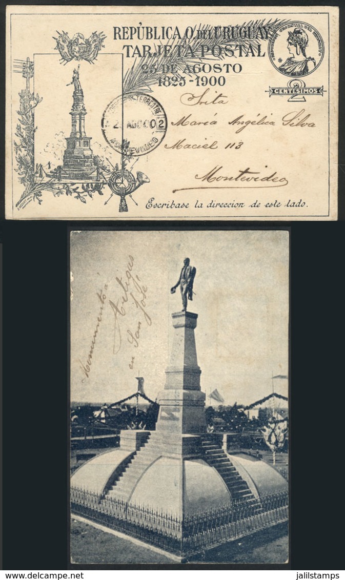 URUGUAY: 2c. Postal Card Used In 1900, With View Of Monument To Artigas In San José Printed On Back, VF, Rare! - Uruguay
