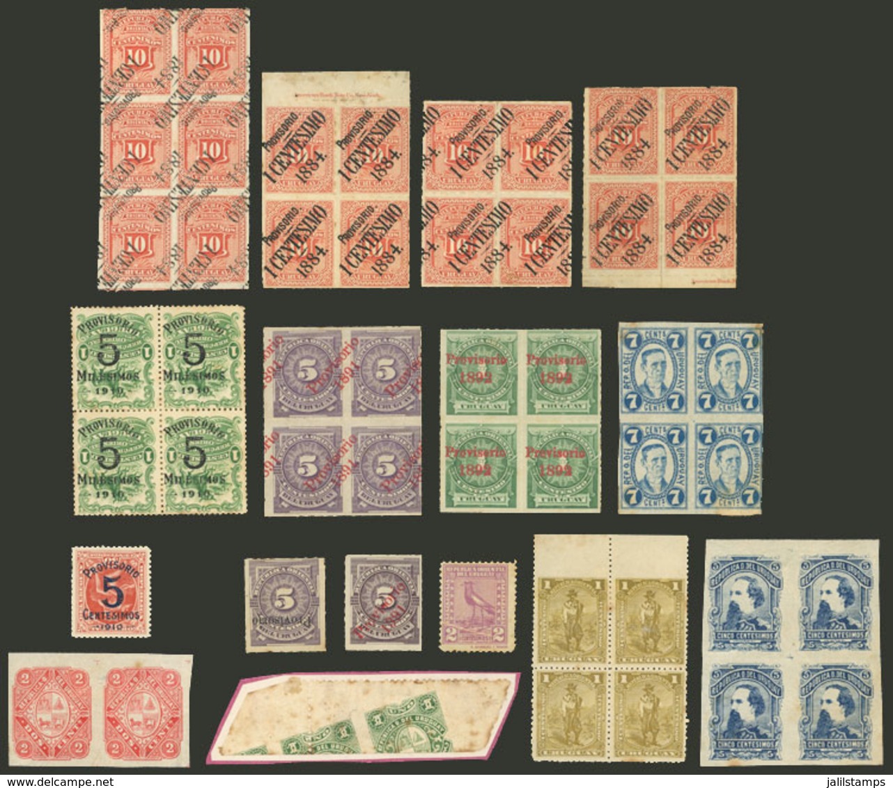 URUGUAY: VARIETIES: Attractive Group With A Good Number Of Singles, Pairs, Blocks Of 4, Etc., IMPERFORATE, With Defectiv - Uruguay