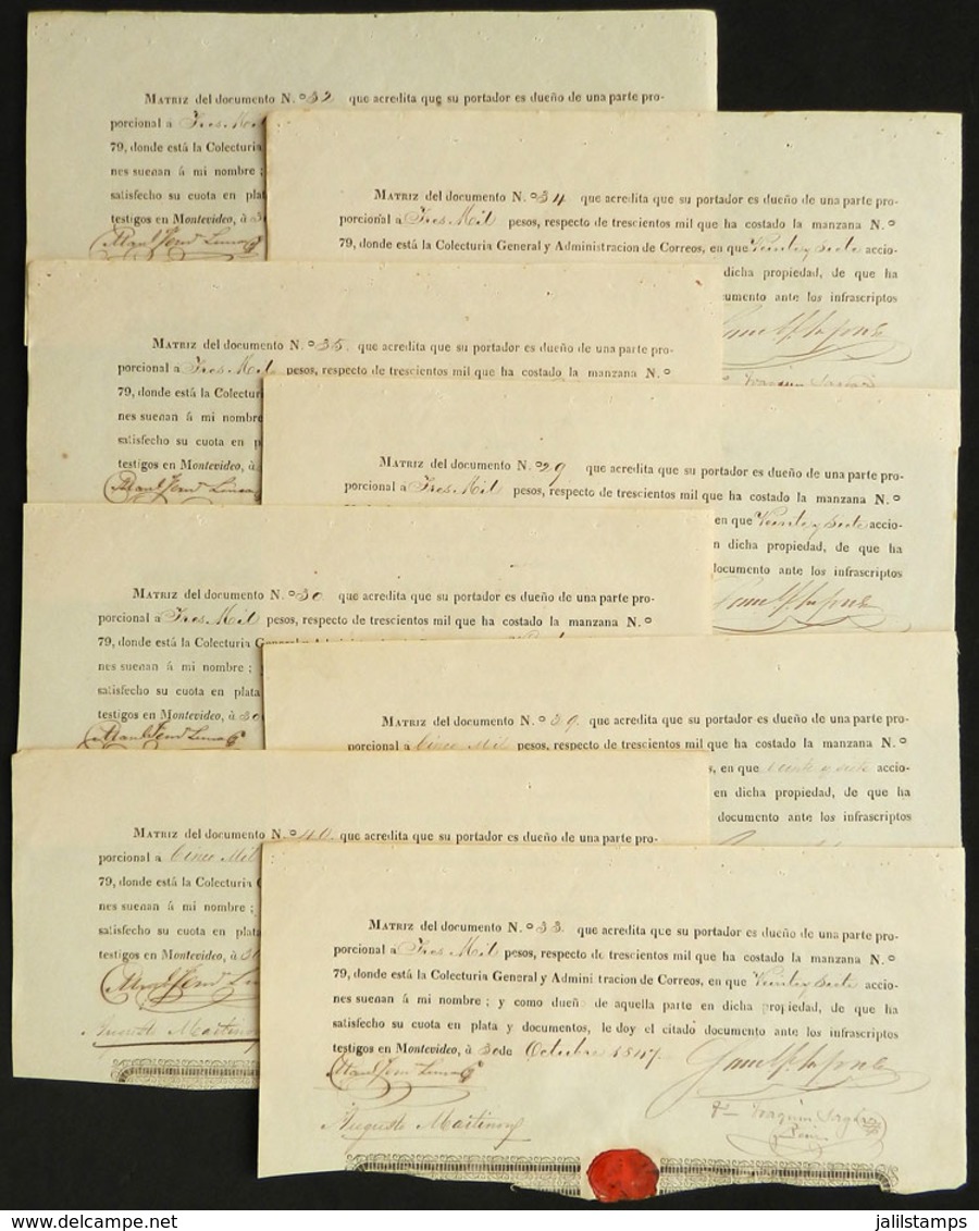 URUGUAY: "14 Similar Receipts (some With A Different Total In Pesos) Of The Year 1847: ""Matriz Del Documento Nº... Que  - Uruguay