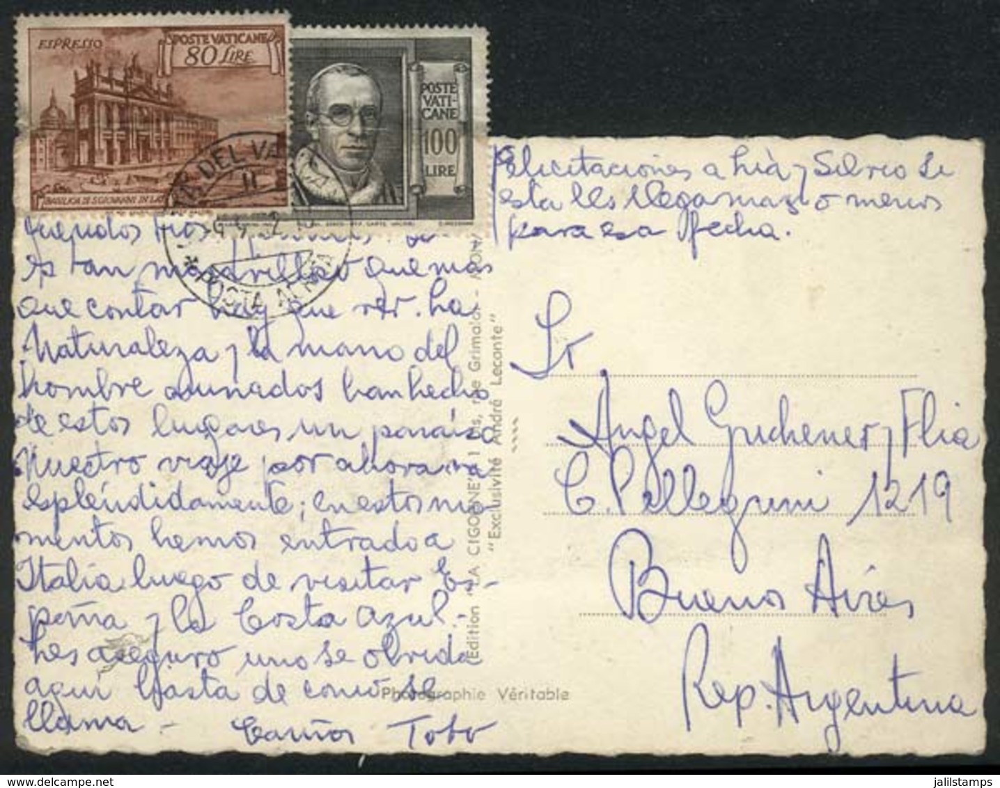 VATICAN: Postcard Sent To Argentina With Good Postage Of 180L., VF And Rare! - Brieven En Documenten