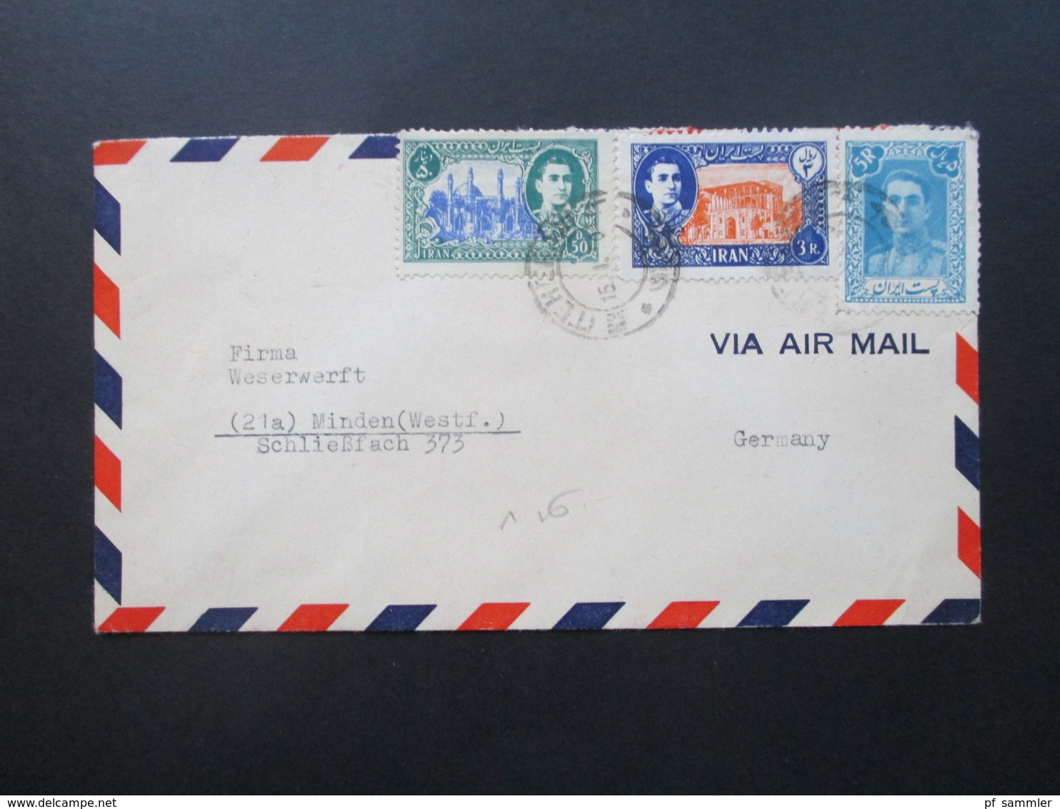 Iran Air Mail / Luftpost Teheran - Minden Firma Weserwerft - Iran