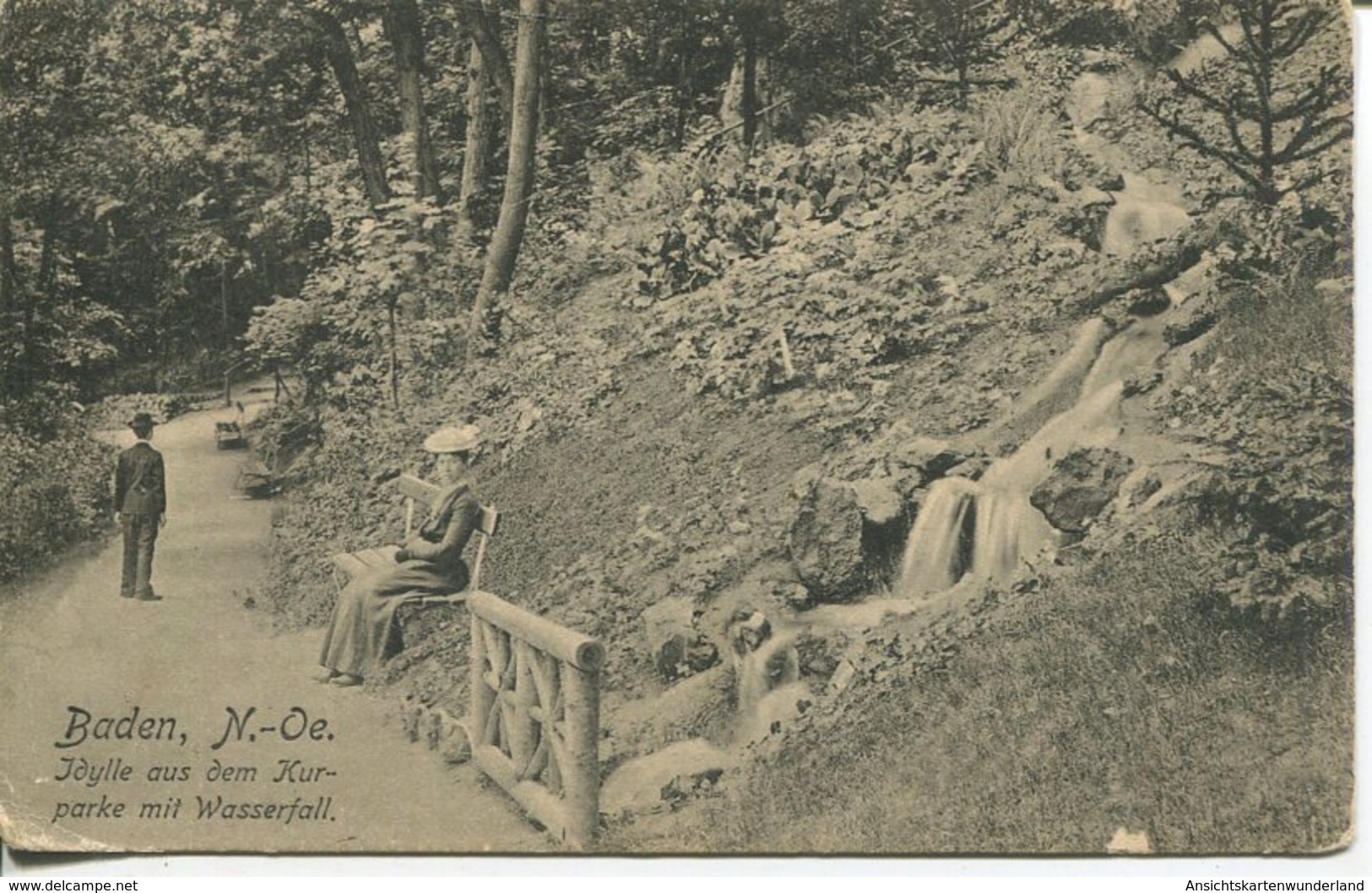 005559  Baden . Idylle Aus Dem Kurpark Mit Wasserfall  1913 - Baden Bei Wien