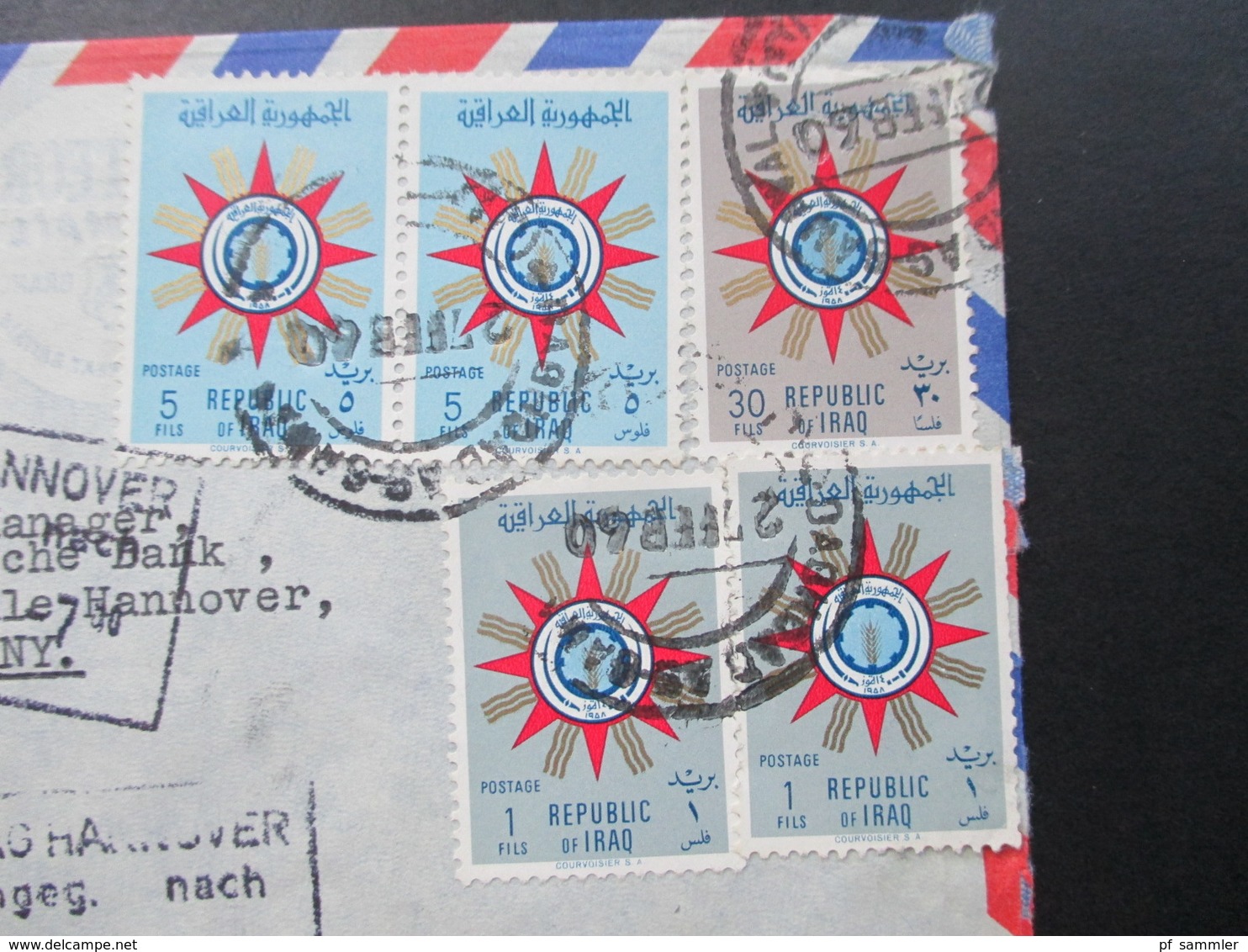 Irak 1960 Luftpost / Air Mail The Eastern Bank Limited Baghdad Iraq Dreieckstempel. 5 Marken - Irak