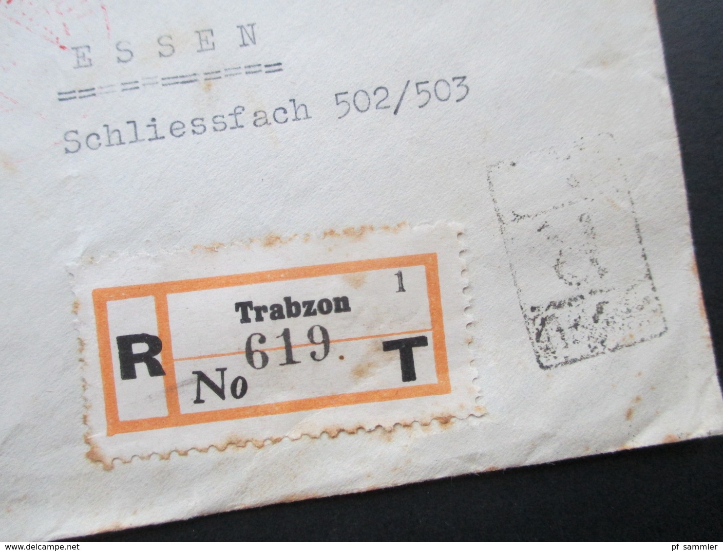 Türkei 1939 Einschreiben R- Trabzon 1 619 No T Roter Stempel Istanbul. R-Zettel Gestempelt. Nach Essen - Cartas & Documentos