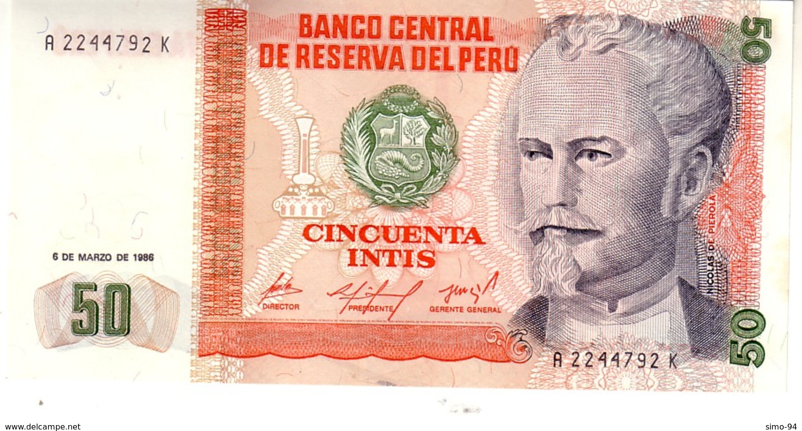 Peru P.131 50 Intis 1986  Unc - Perù