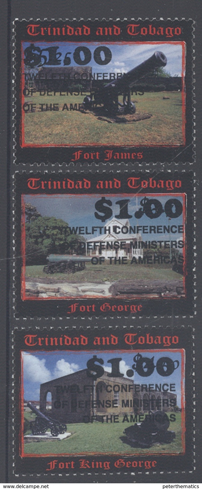 TRINIDAD AND TOBAGO, 2016, MNH,12TH CONFERENCE OF DEFENSE MINISTERS OF  AMERICAS, MILITARY, CANONS, FORTS, 3v OVERPRINTS - Unclassified