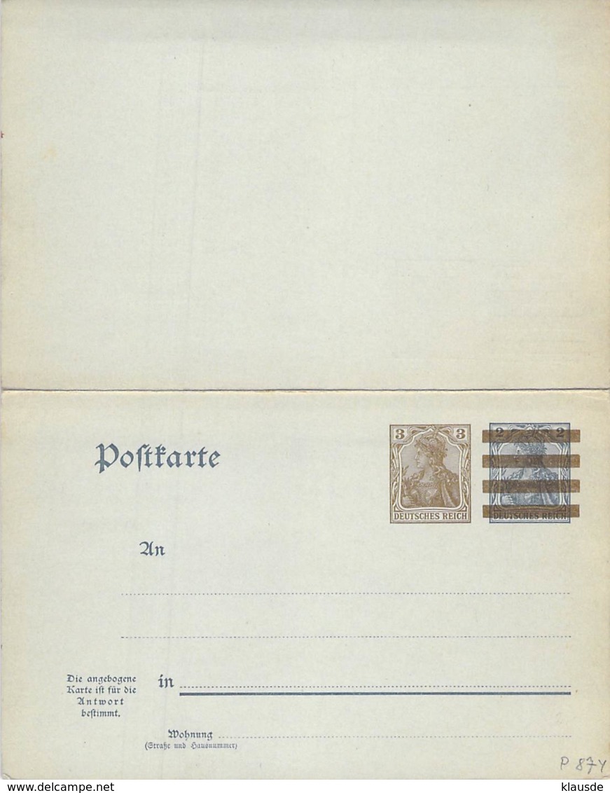 P87 A/F  Deutsches Reich Blanc - Cartoline