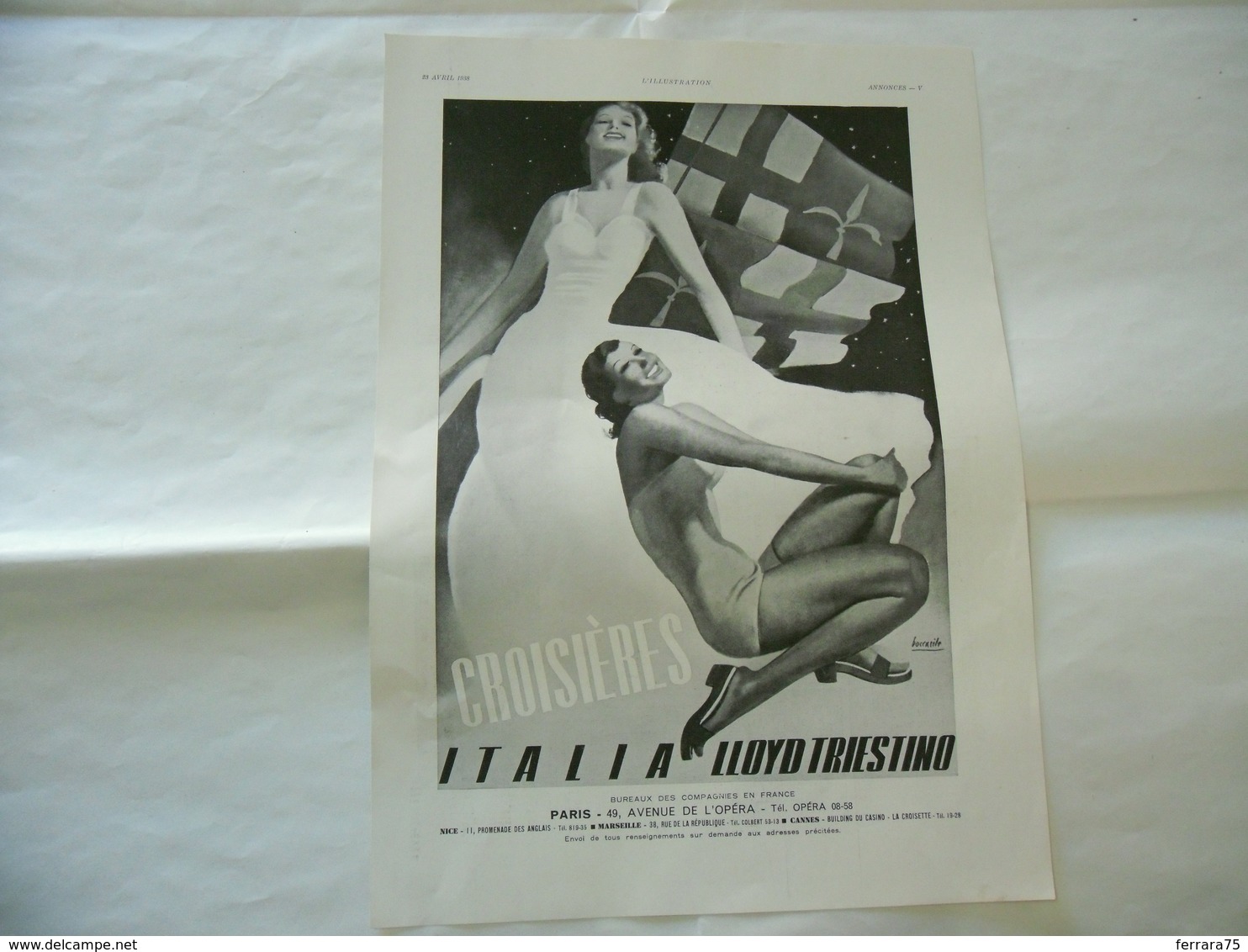 BOCCASILE PUBBLICITà FRANCESE  ADVERTISING CROCIERA LLOYD TRIESTINO ITALIA 1938 - Altri & Non Classificati