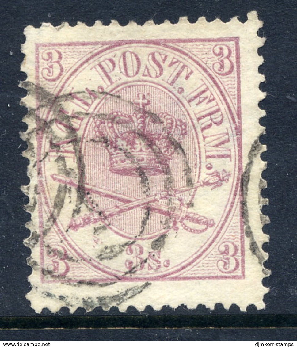 DENMARK 1865  Royal Insignia 3 Sk. Mauve, Used.  Michel 12A - Used Stamps