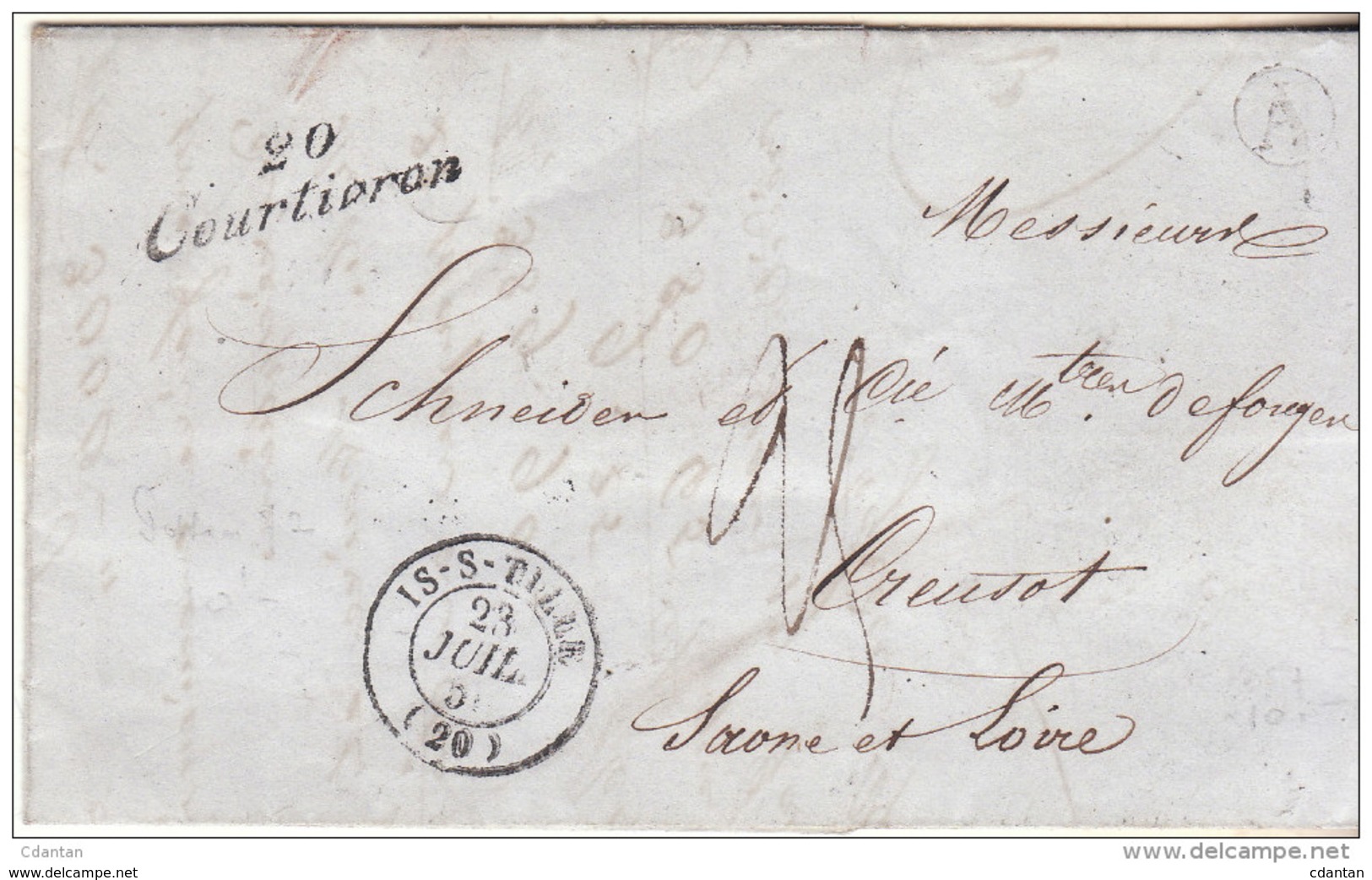 COTE D'OR - Cursive : 20 / COURTIVRON+ T15 De IS Sur TILLE + Boite Rurale "A" = MOLOY Sur LAC D'un Maître Des Forges. - 1801-1848: Précurseurs XIX