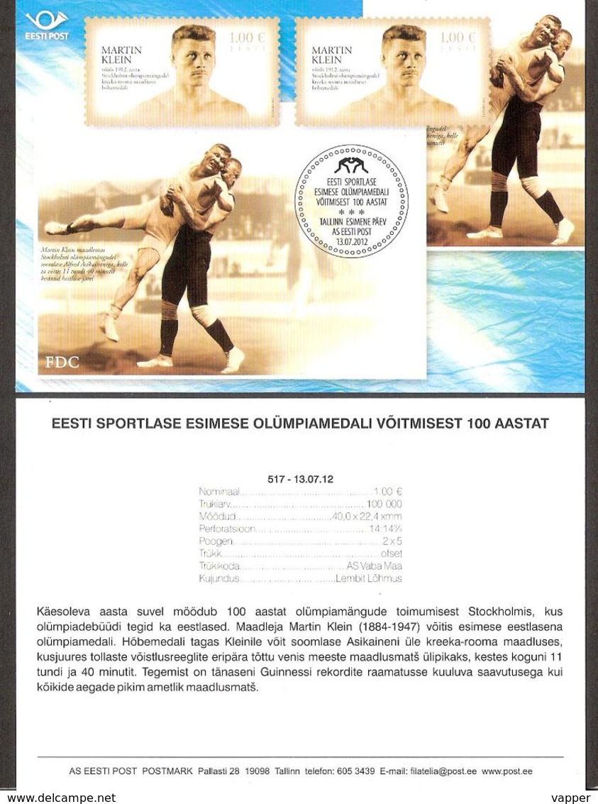 Olympic Estonia 2012  Stamp Presentation Card (est) Centenary Of The First Olympic Medal Won By An Estonian Mi 737 - Verano 1912: Estocolmo