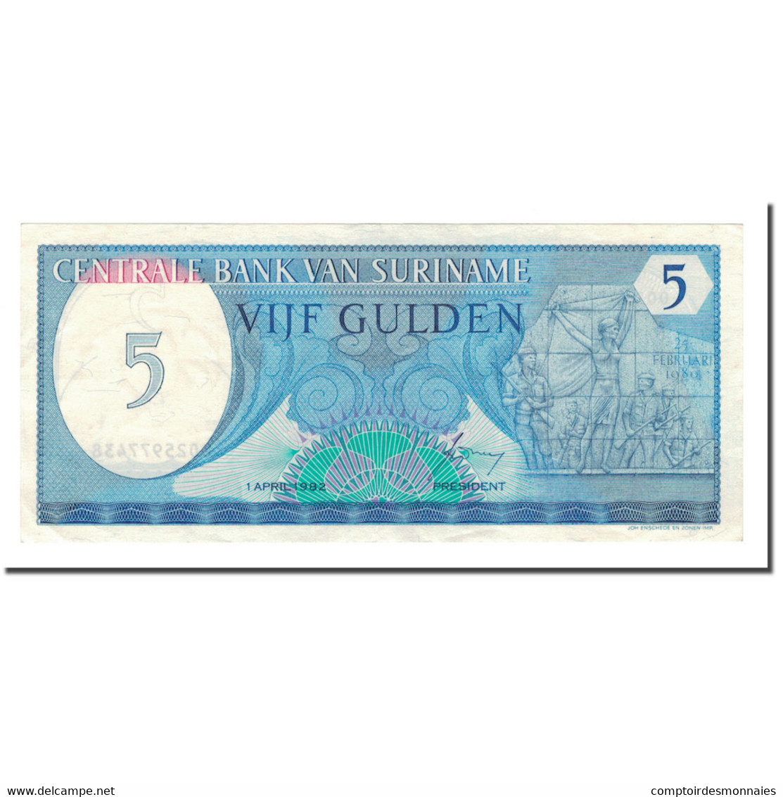 Billet, Surinam, 5 Gulden, 1982, 1982-04-01, KM:125, TTB+ - Surinam