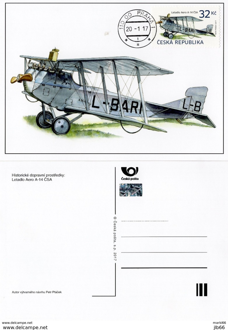 Carte Maximum 2017 Avion Ancien AERO A-14 CSA  Antic Airplane - FDC