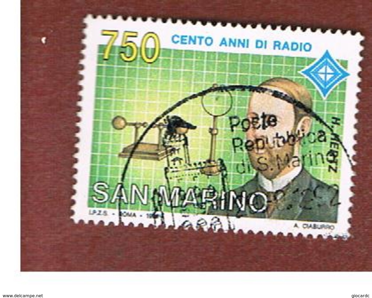 SAN MARINO - UNIF. 1343  - 1992  CENTENARIO DELLA RADIO: H.R. HERTZ -  USATI (USED°) - Usati
