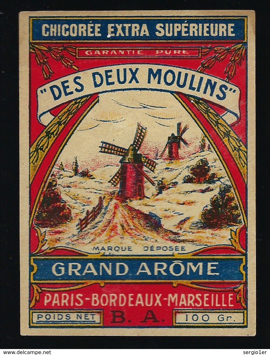 Ancienne Etiquette Chicorée  Extra Supérieure Des Deux Moulins "BA" 100GrGrand Arôme Pars Bordeaux Marseille - Fruits & Vegetables