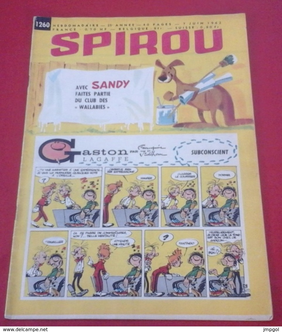 Spirou N° 1260 7 Juin1962 Essai Starter Simca Abarth Dessin Jidéhem, Lucky Luke Gaston Lagaffe... - Spirou Magazine
