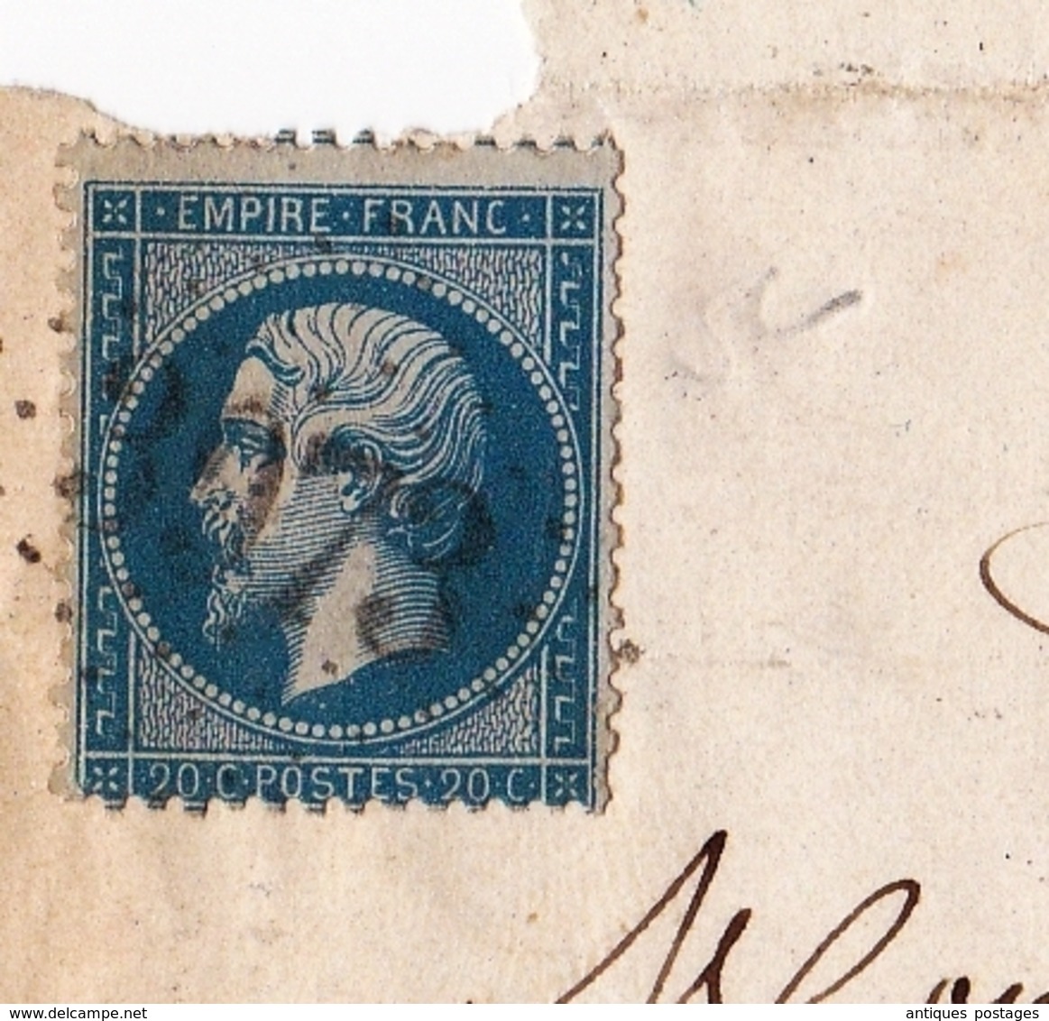 Lettre Sans Correspeondance Torcy Le Grand 1863 Seine-Maritime Dieppe Napoléon III 20 Centimes Bleu Dentelé - 1862 Napoléon III