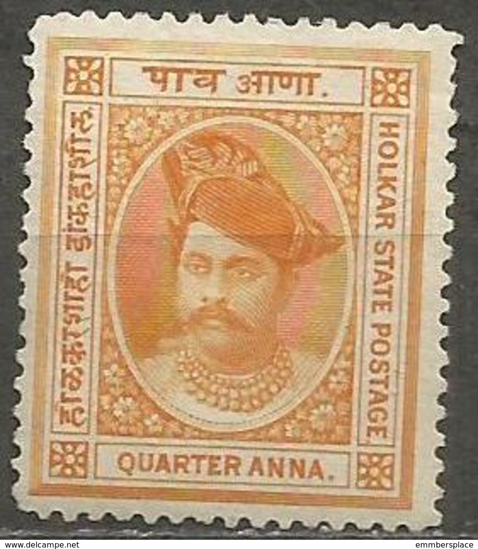 Indore (Holkar) - 1889-92  Maharaja Shivaji 1/4a Yellow-orange  Unused No Gum    SG 5bc  Sc 4 - Holkar