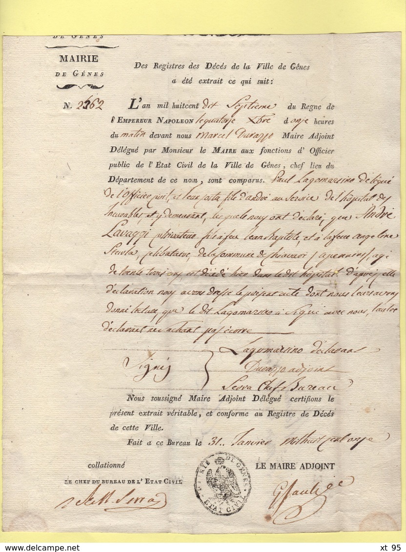 Genes - 87 - Franchise - Extrait Mortuaire - 1811 - Departement Conquis - Lettre Retaillee En Partie Superieure - 1792-1815: Dipartimenti Conquistati