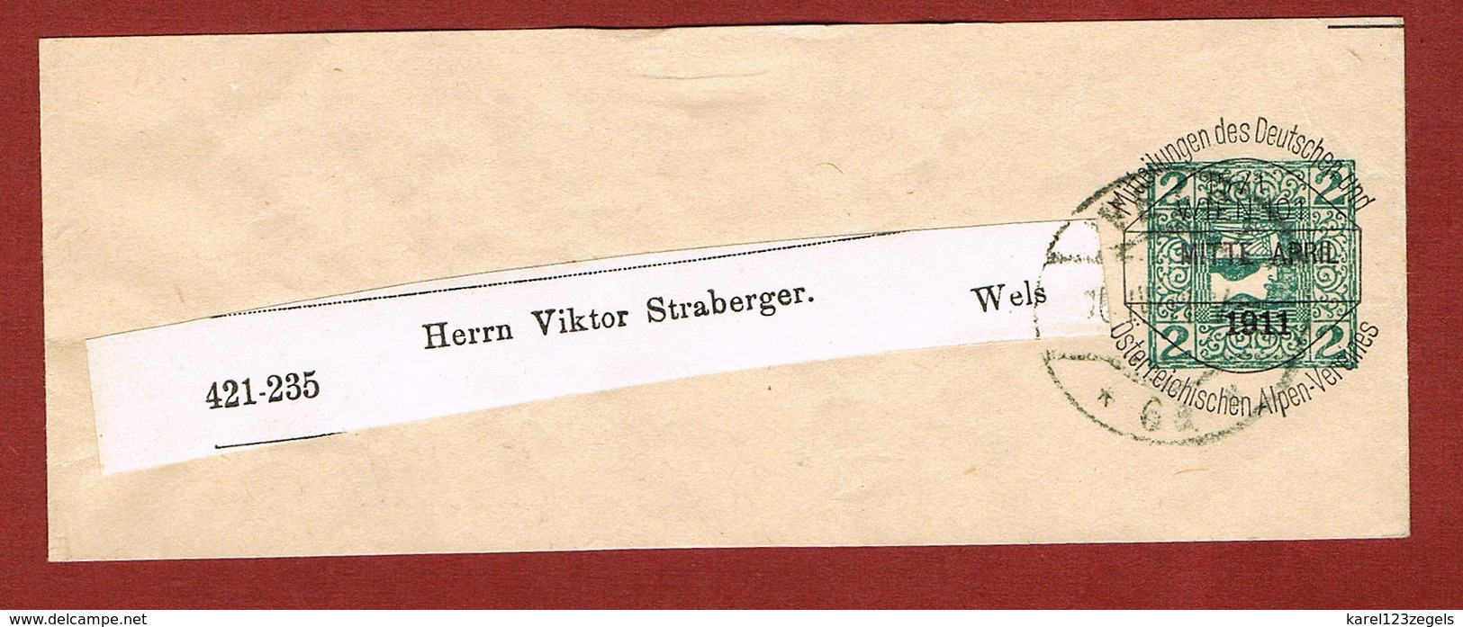 Alpenverein D O A V Ganzsache Streifband   1911;  2 Heller Merkur - Andere & Zonder Classificatie