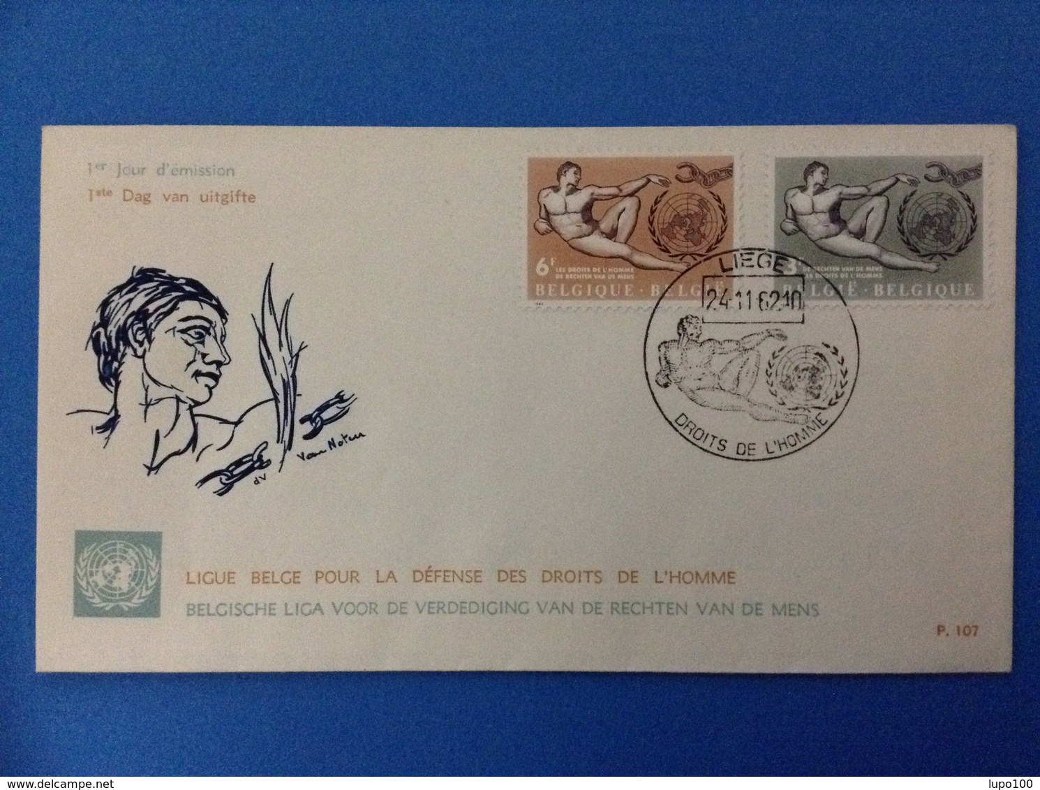 1962 BELGIO BELGIE BELGIQUE Busta Primo Giorno FDC - DIRITTI DELL'UOMO MICHELANGELO BUONARROTI - 1961-1970