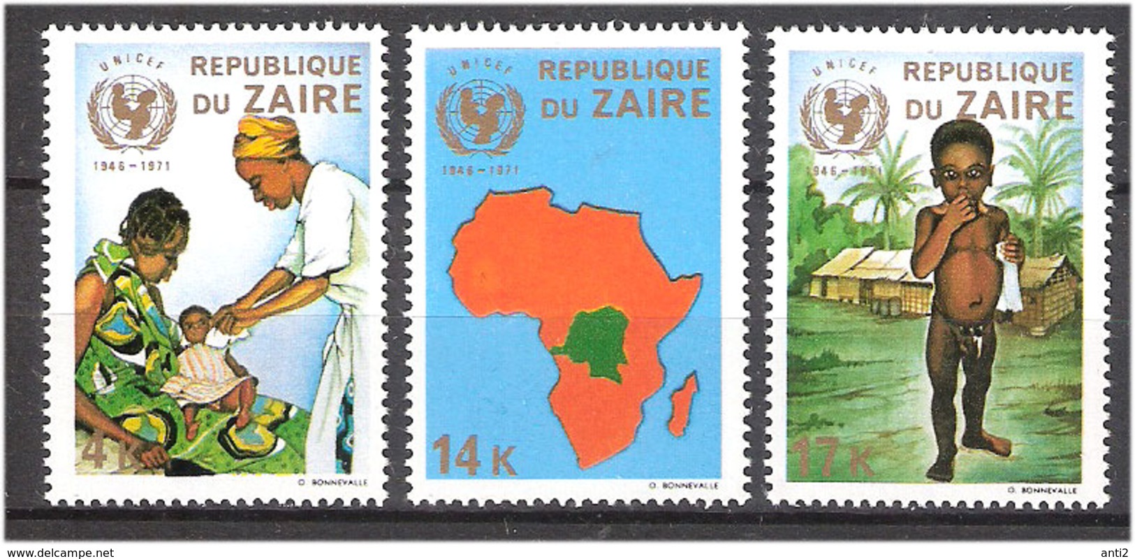 Congo / Zaire 1971  25 Years Of The United Nations Children's Fund (UNICEF).   Mi 447-449 MNH(**) - Neufs