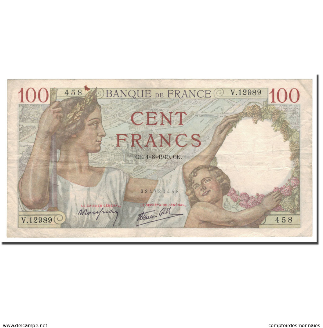 France, 100 Francs, 100 F 1939-1942 ''Sully'', 1940, 1940-08-01, TTB - 100 F 1939-1942 ''Sully''