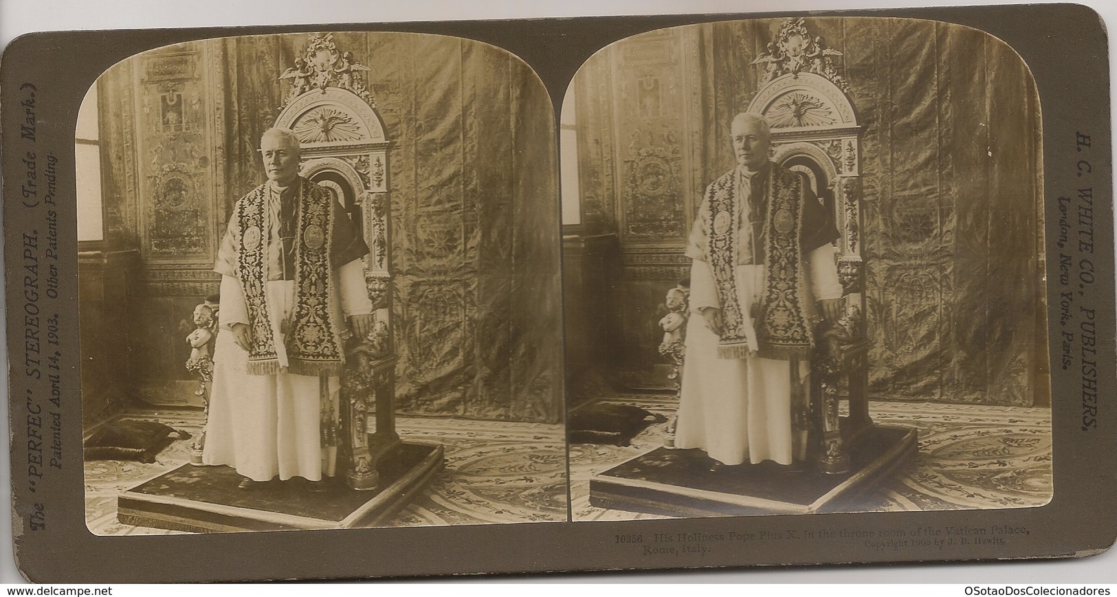 STEREO Italy - Stereoscopic Rome - His Holiness Pope Pio X, In The Throne Room Of The Vatican Palace - H. C. WHITE CO - Stereoscoopen