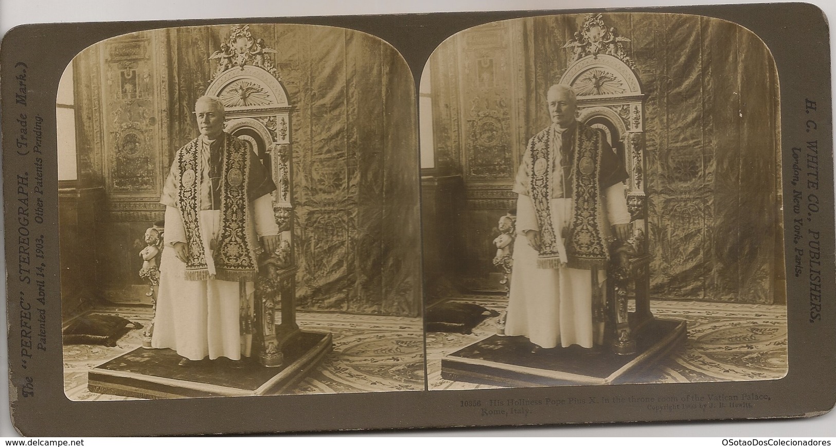 STEREO Italy - Stereoscopic Rome - His Holiness Pope Pio X, In The Throne Room Of The Vatican Palace - H. C. WHITE CO - Visionneuses Stéréoscopiques