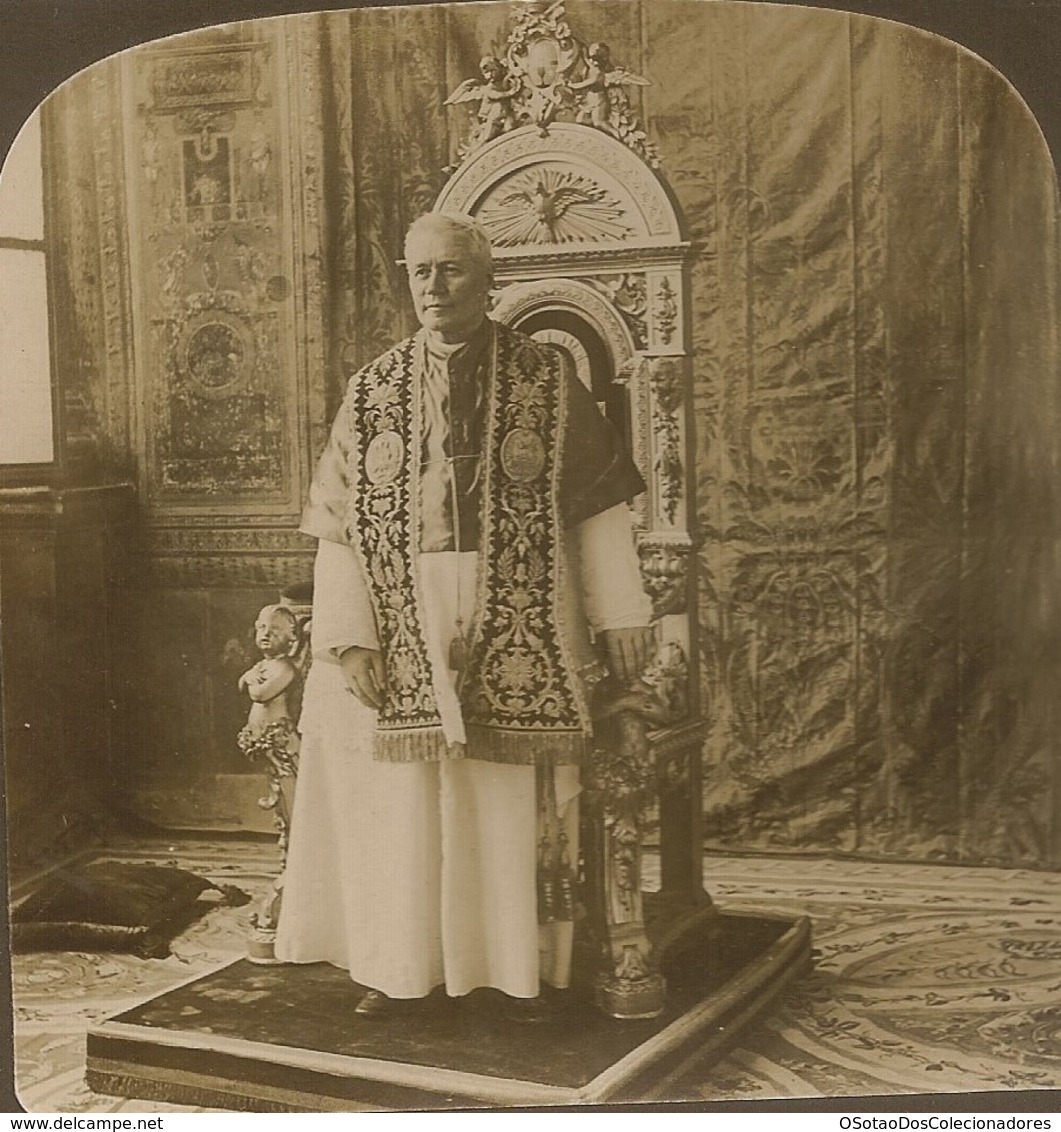 STEREO Italy - Stereoscopic Rome - His Holiness Pope Pio X, In The Throne Room Of The Vatican Palace - H. C. WHITE CO - Stereoscoopen