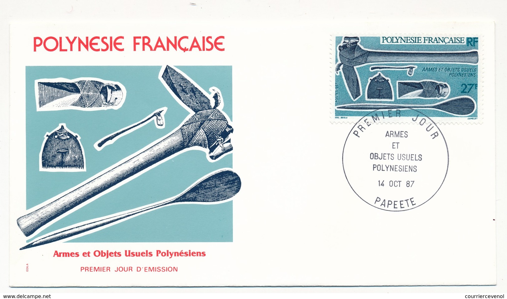 POLYNESIE FRANCAISE - 3 FDC - Armes Et Objets Usuels Polynésiens - 14 Octobre 1987 - Papeete - FDC