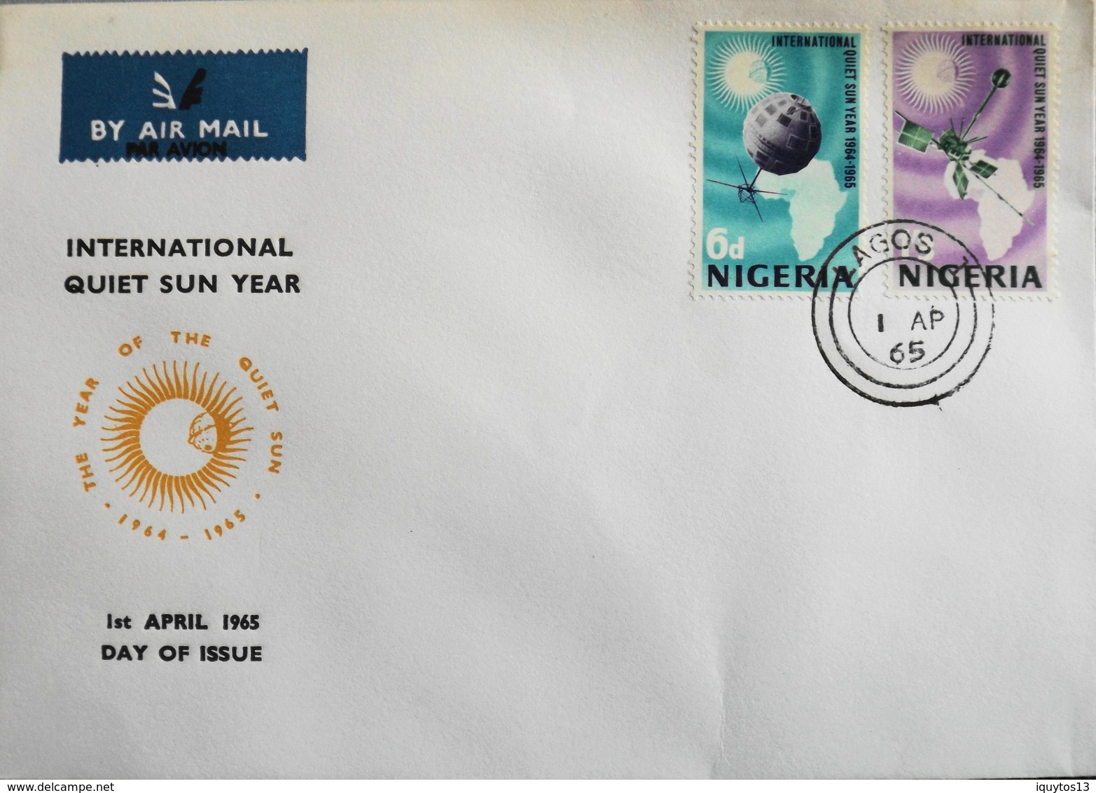 Enveloppe 1er Jour NIGERIA - Année Internationale Du Soleil Tranquille - Daté Lagos 1er Avril 1965 - TBE - Nigeria (1961-...)