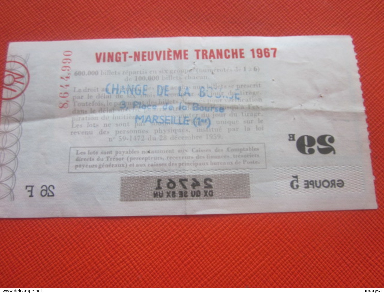 Année  1967 Billet De La Loterie Nationale La Pelote Basque -Jeux Typiques - Billets De Loterie