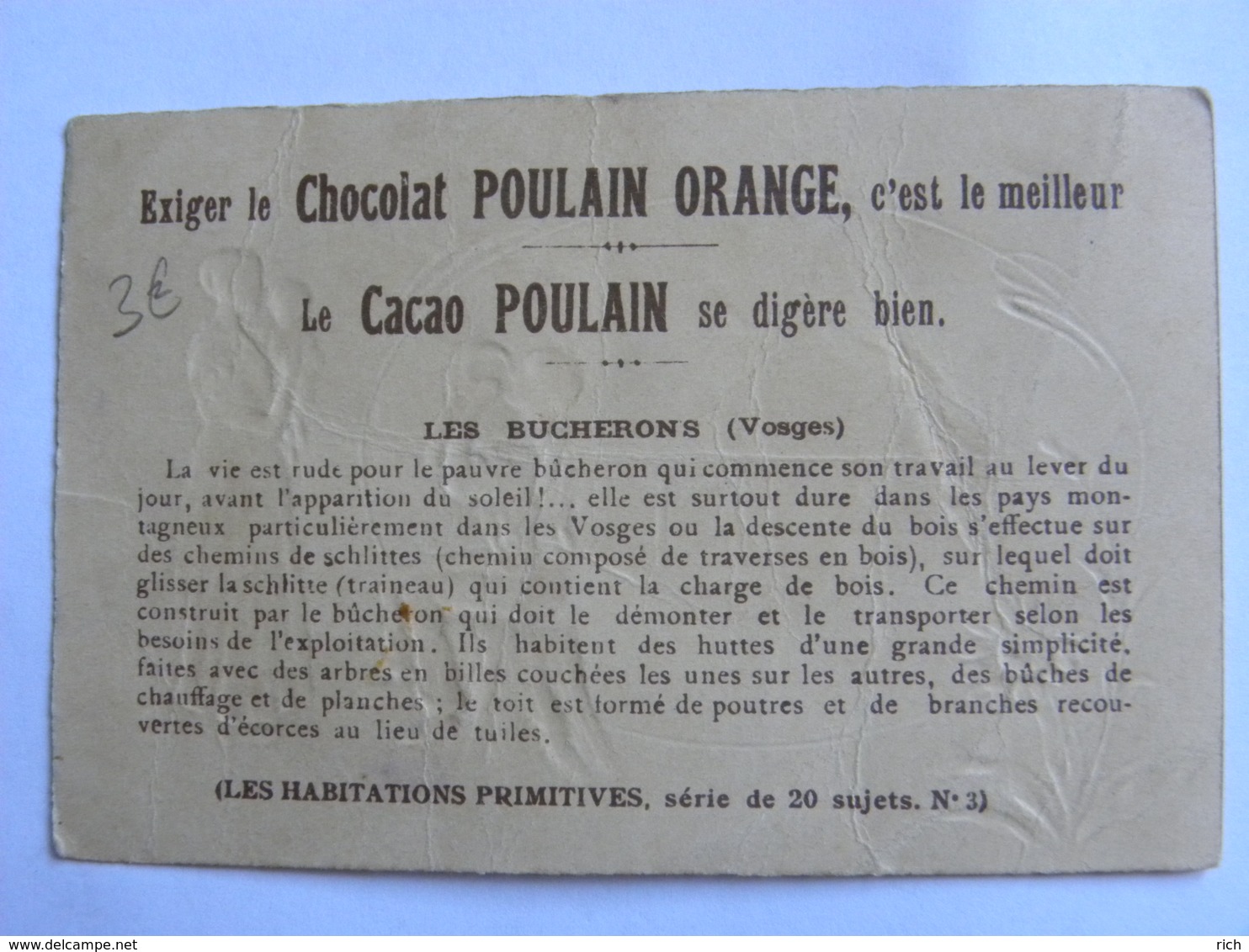 Chromo Chocolat POULAIN - Les Habitations Primitives - Cabane De Bûcherons (France) - Poulain